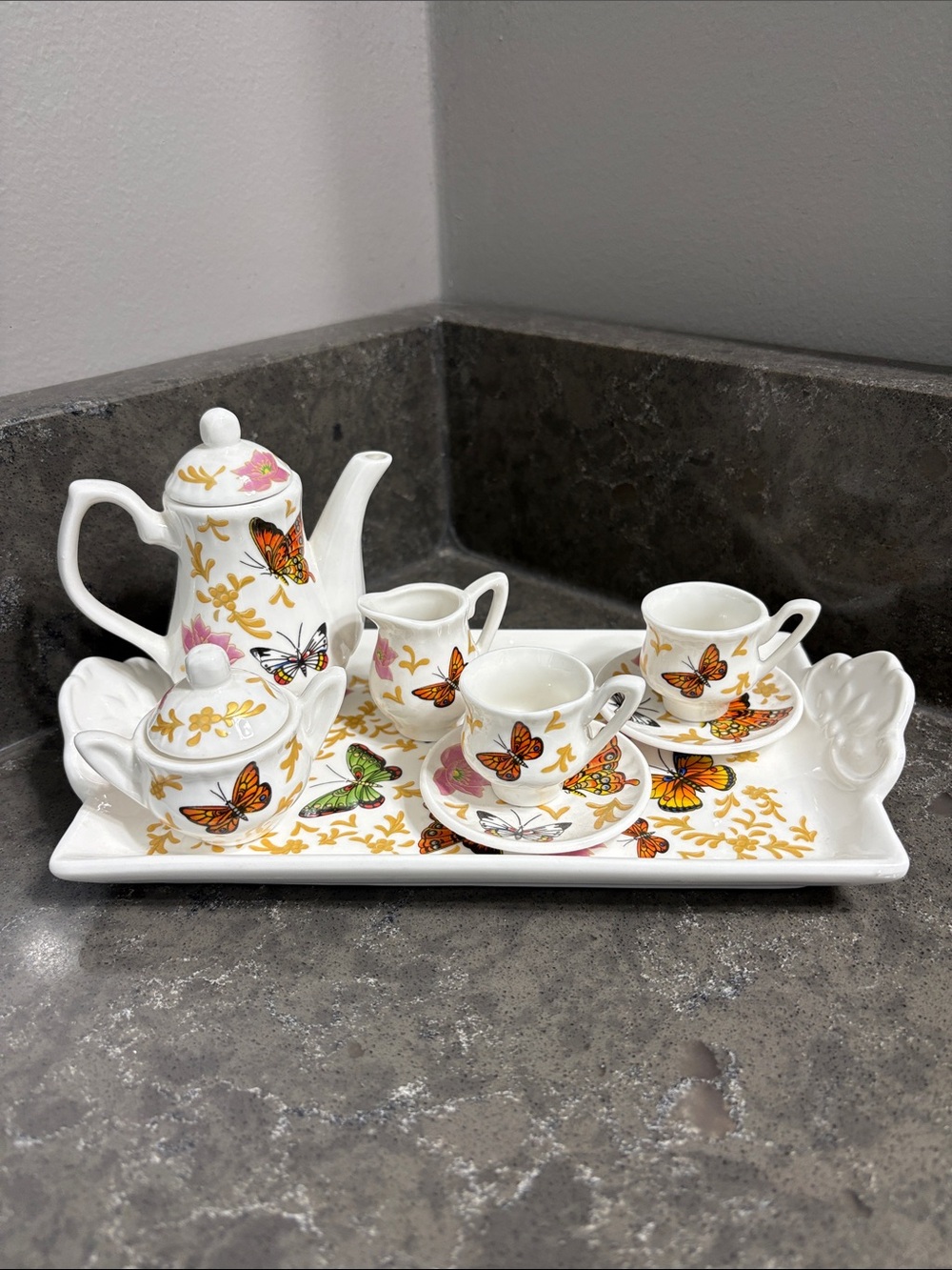 Hempstead Fine Bone China Miniature Butterfly Tea Set